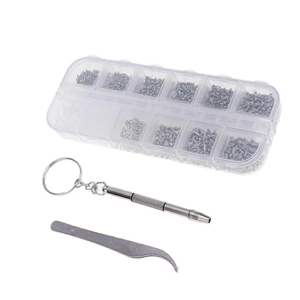 1100pcs Tiny Screws Nuts + Screwdriver + Tweezers Glasses Repair Tool Kit
