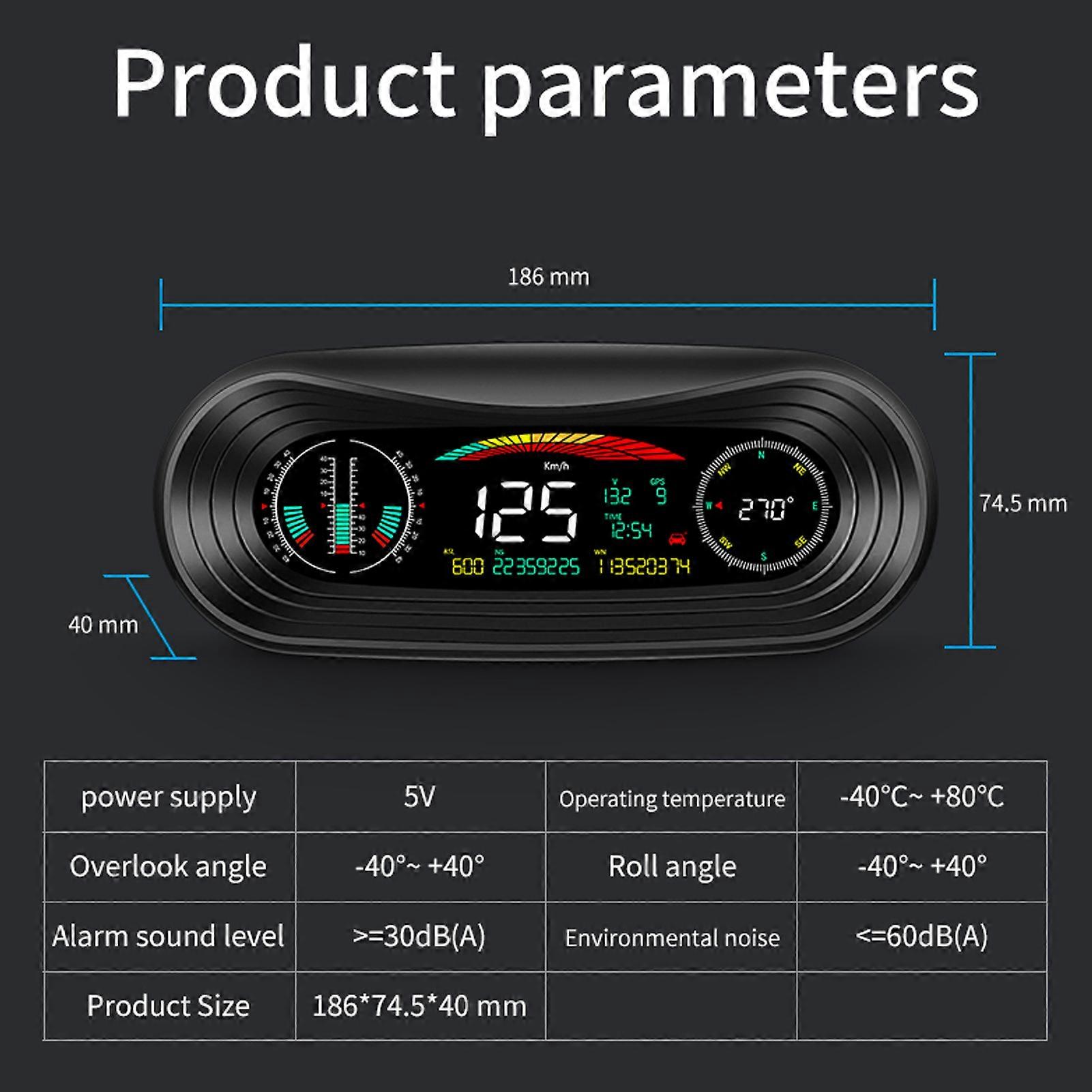 Universal Car HUD Head Up Display Slope Meter Overspeed Fatigue Driving Warning Alarm Multi Function