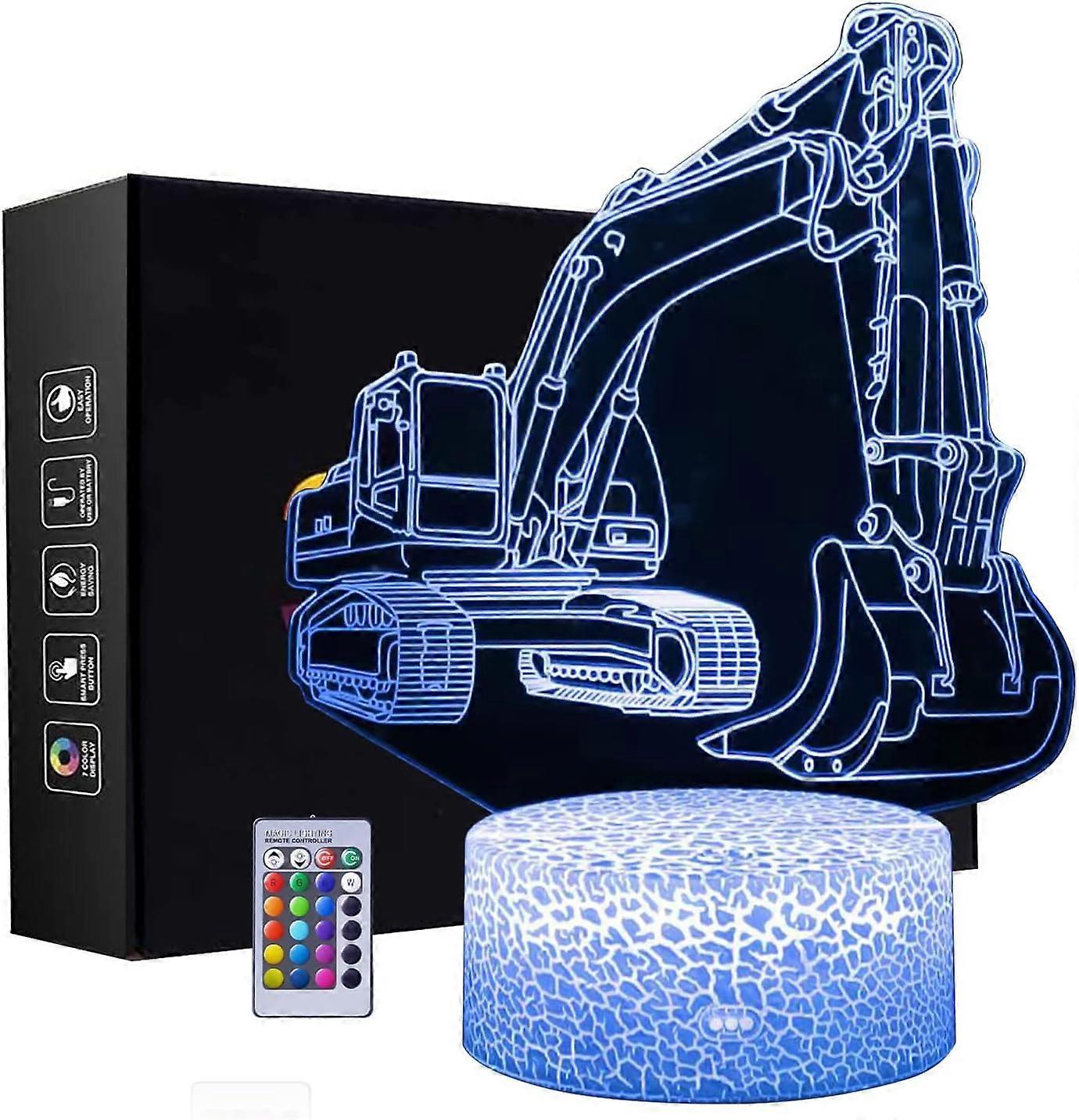 SBSG 3D Excavator Night Light,USB Cable Powered LED Illusion Night Lights with Remote Controller