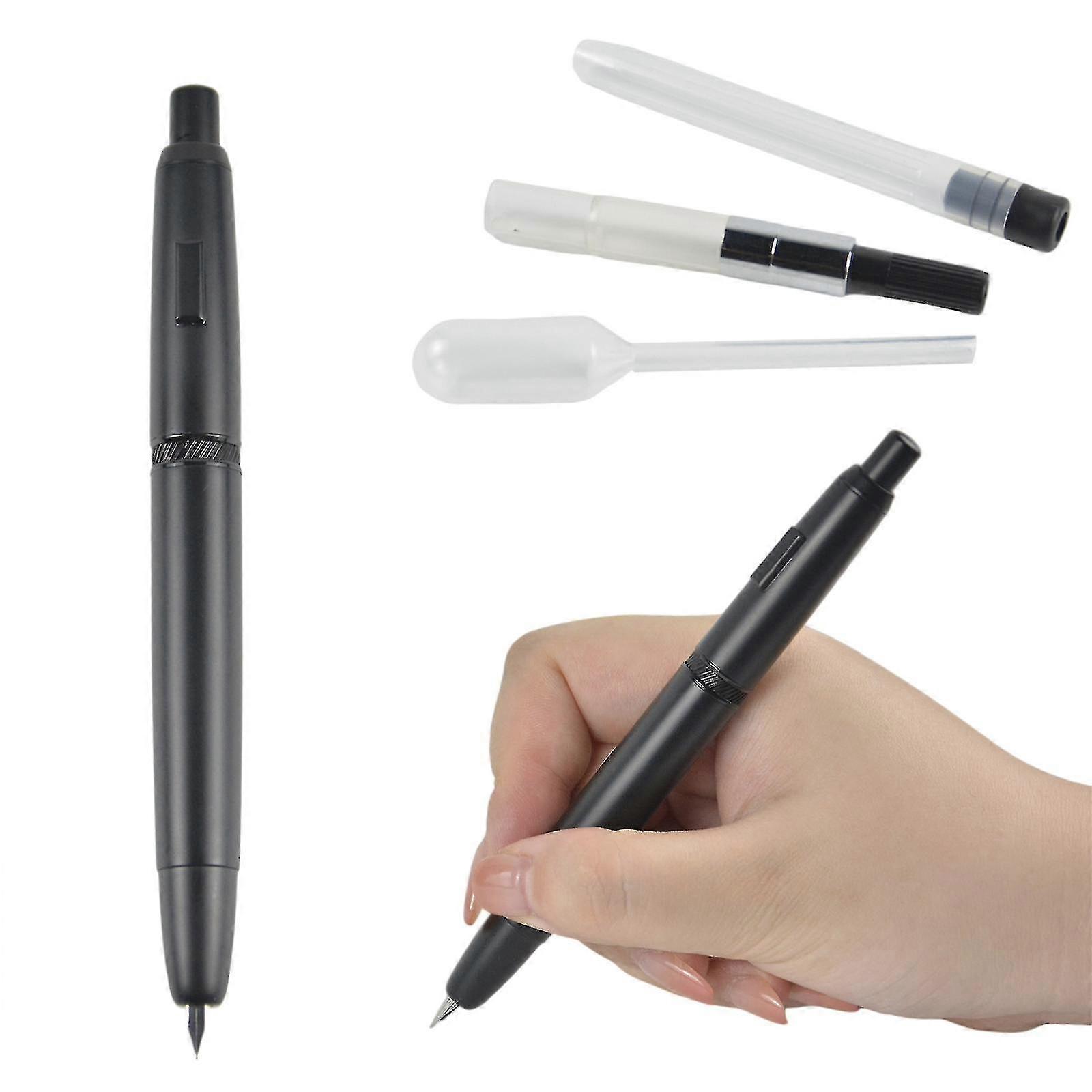 Moonman A1 Press Fountain Pen, retrátil extra fino Nib Metal Preto com clipe / No Clip Converter para escrever