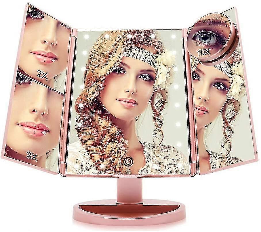 Make-up Mirror With Lighting Dimmable, Foldable Make-up Mirror With Magnifying