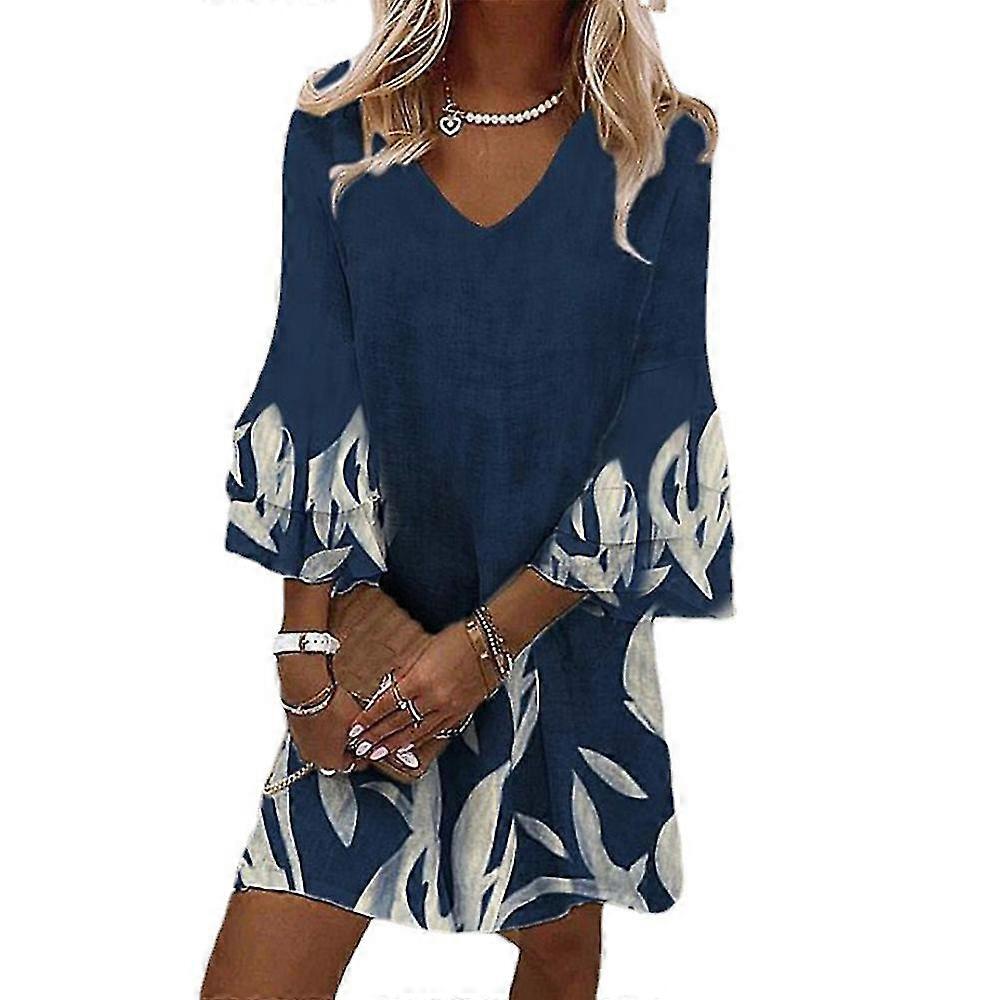 Femmes 3/4 Manches Col V Robe Summer Beach Sundress