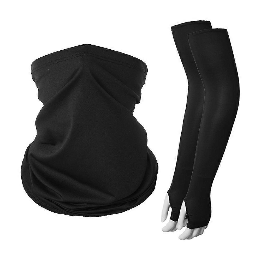 Two Piece Set (Scarf + Sleeve) Black Arm Warmers Arm Sleeve Anti-UV Protection Breathable Arm Warmer Arm Warmers for Men Women for Cycling Cooling Rid