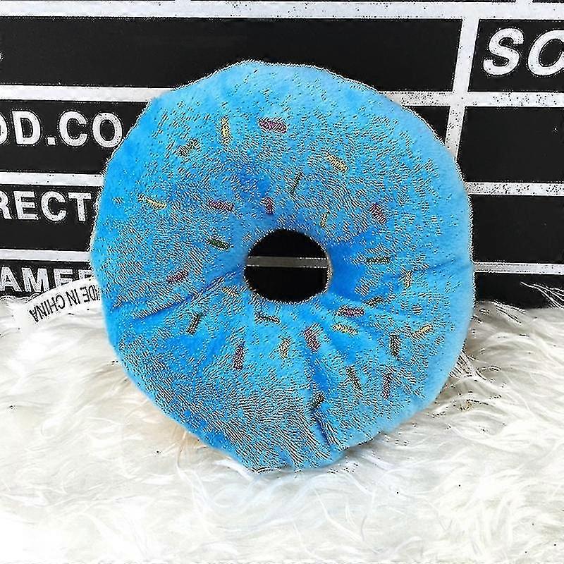 13Cm Pet Dog Puppy Cat Donut Tugging Chew Squeaker Quack Sound Play Toys(Blue)