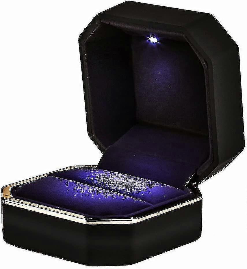 Luxury Ring Box, Square Velvet Wedding Ring Case With Led Light