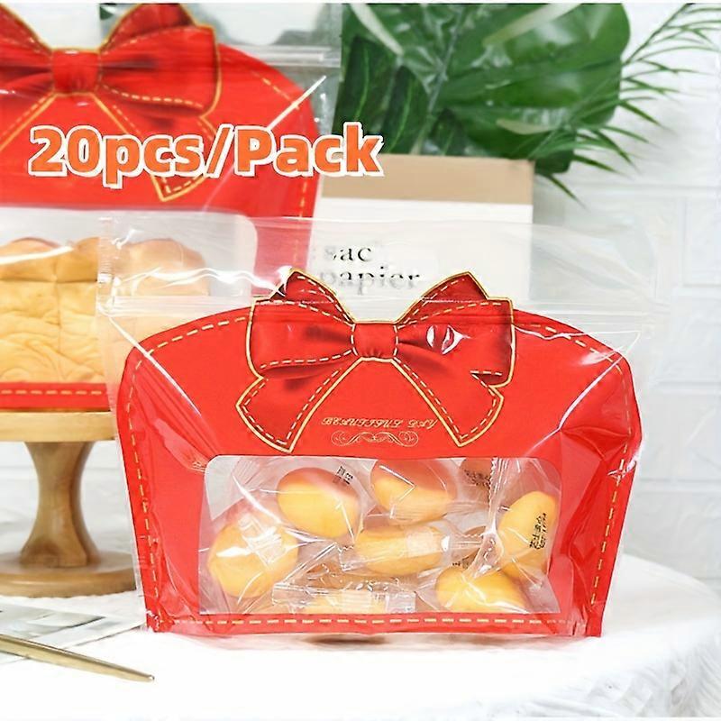 10/20pcs, Transparent Bread Toast Bags With Red Bow Pattern, Portable Self-Adhesive Bread Bakery Packaging Bags, Loaf Bread Wrapping Bags For Packagin