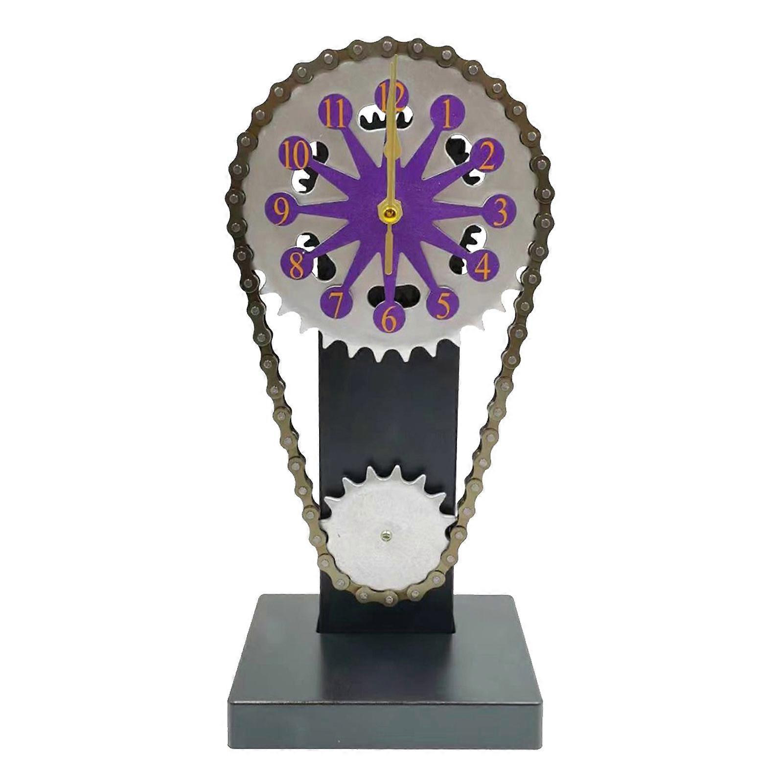 Vintage Table Clock Wall Clock Metal Edition Rotating Gear Clock Timing Chain Clock Shelf Clock