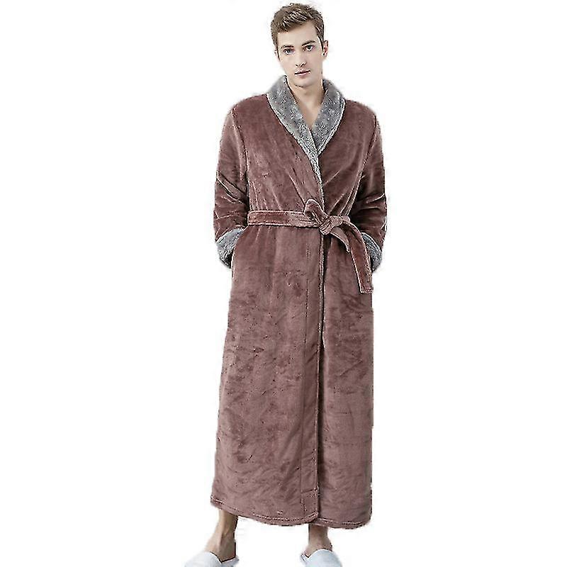 Flannel Man Nightgown Coral Fleece Winter Pajamas Coffee