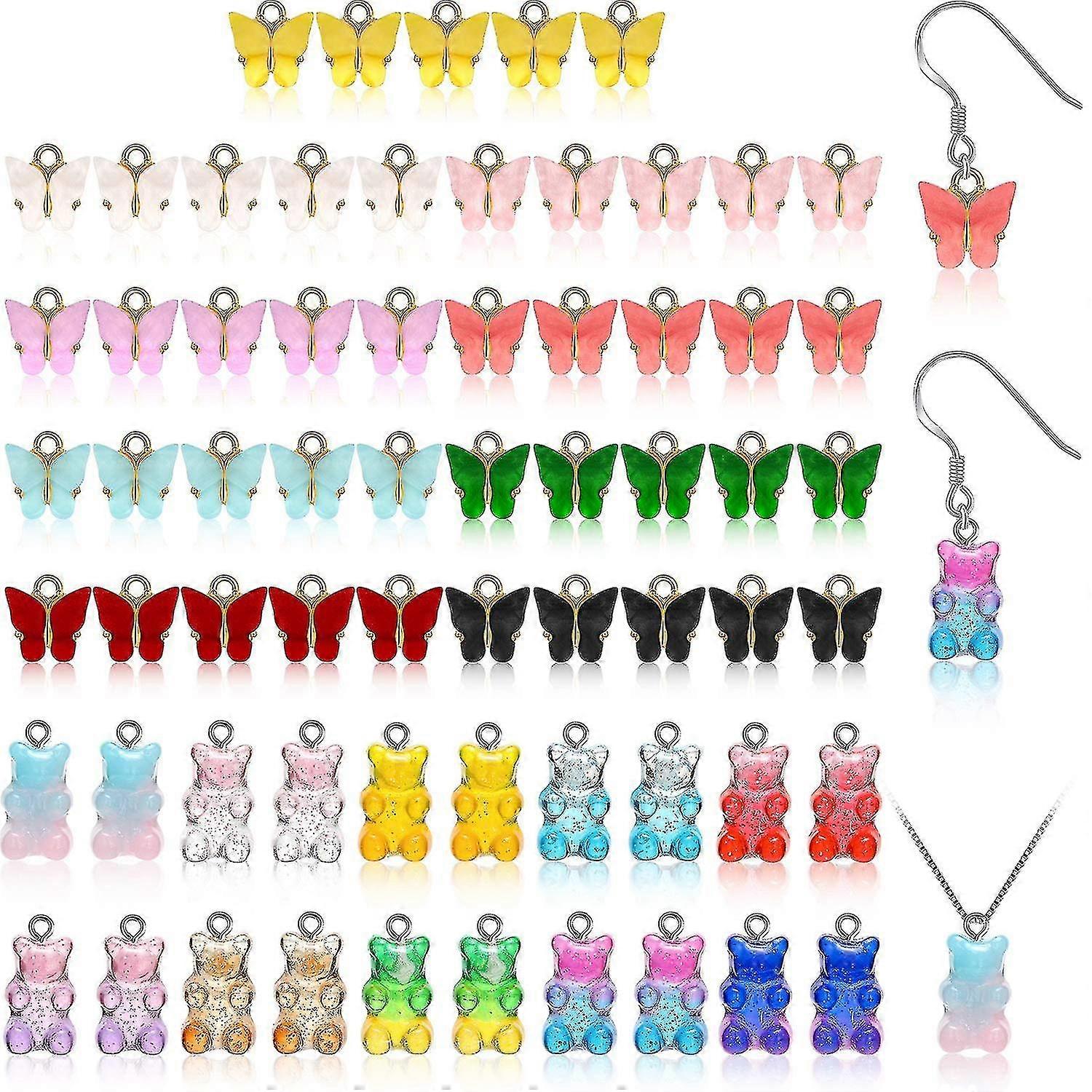 40pcs/65pcs Acrylic Butterfly Charms And Bear Candy Pendant Set