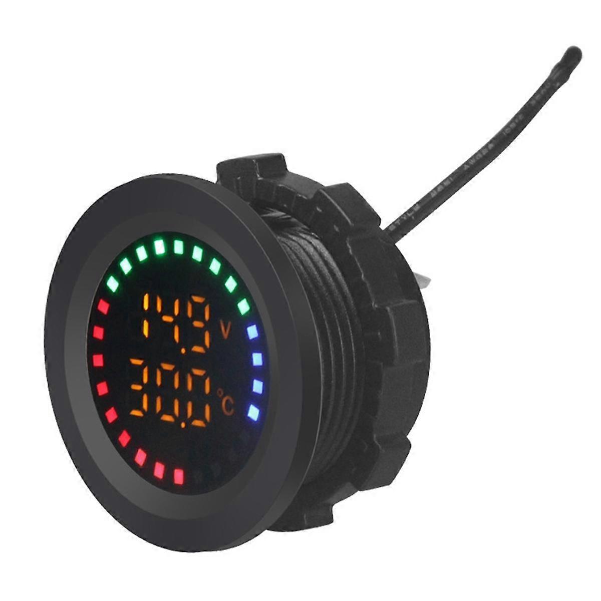 12-24V bil rund fargeskjerm temperatur voltmeter automatisk spenningstest Dual Display Digital Measurem