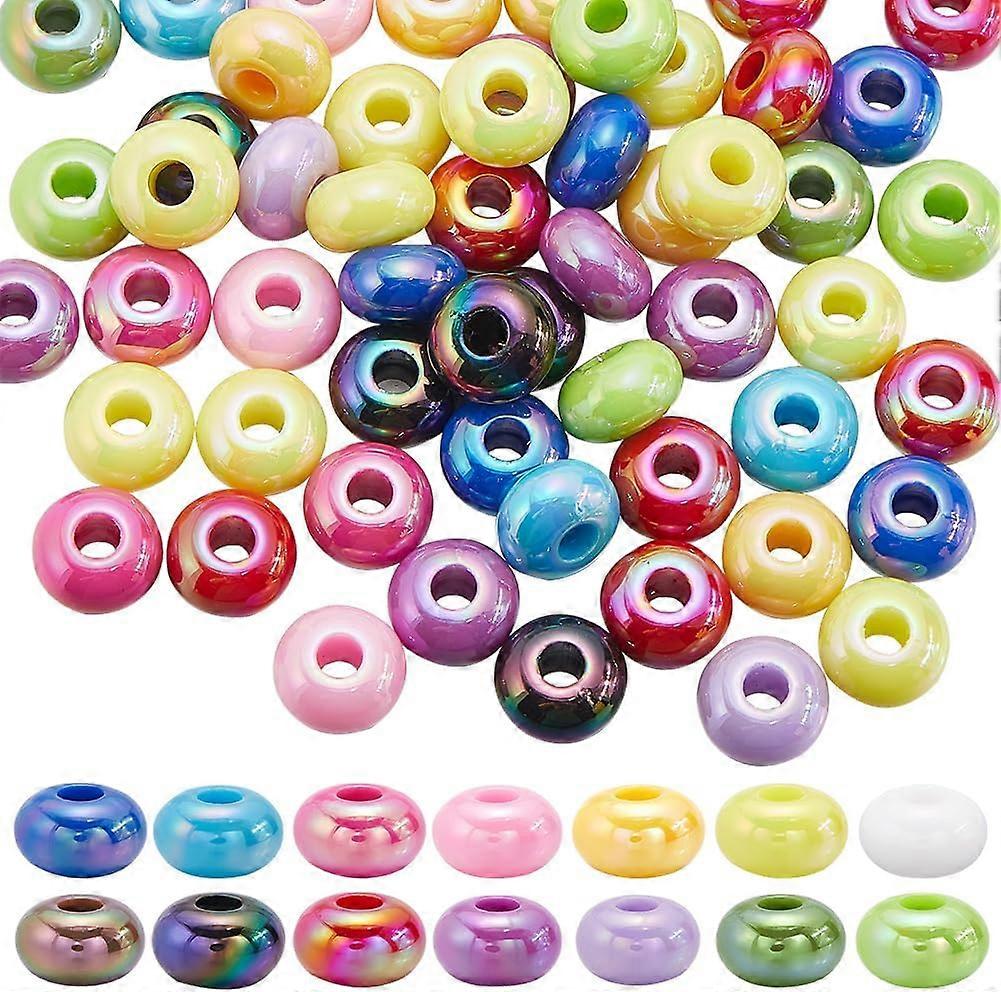 100Pcs Opaque Acrylic European Beads AB Color with Large Hole Beads Mixed Color 14x8mm Hole: 5mm