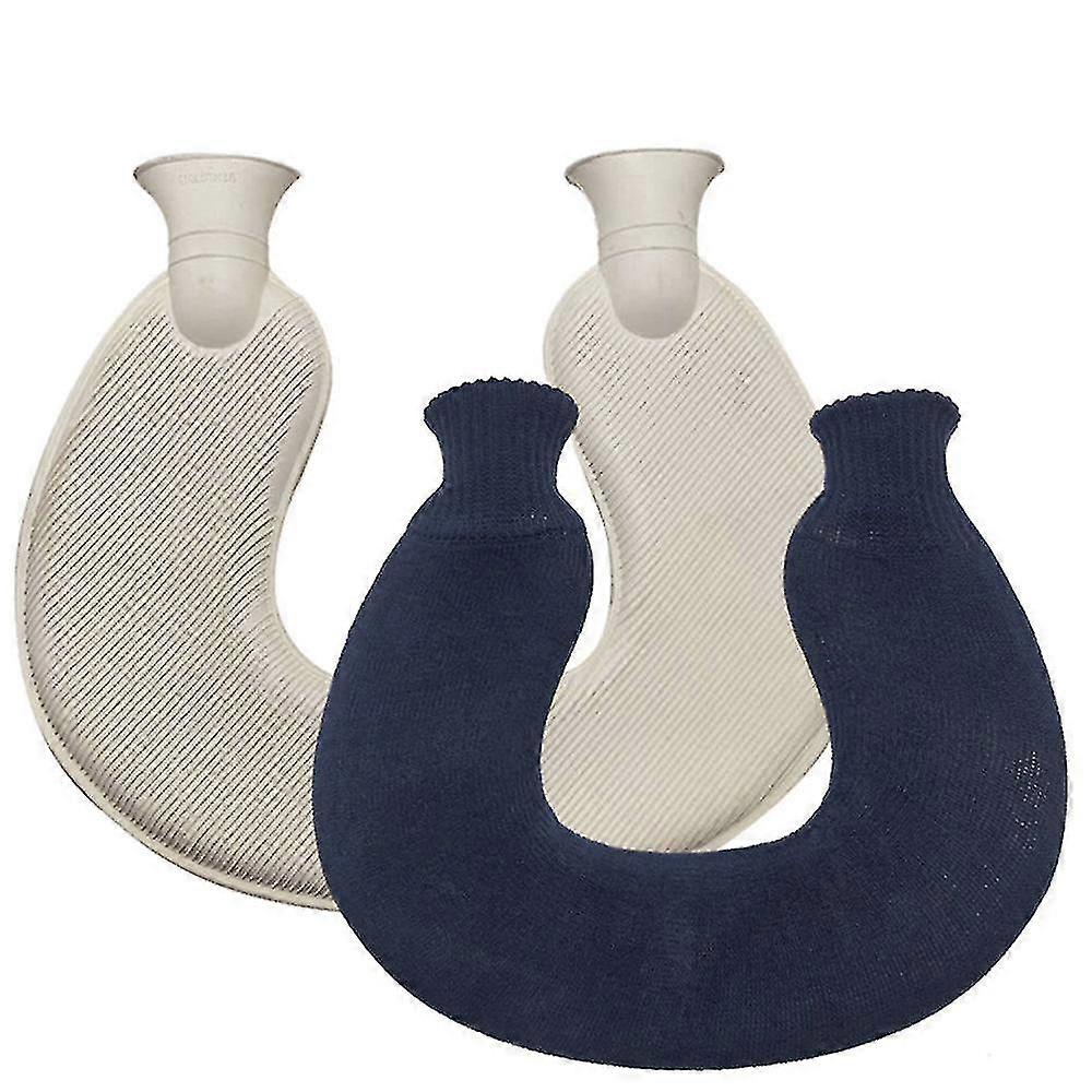 U-shaped Hot Water Bottle For Neck And Shoulder,knitted Navy Blue
