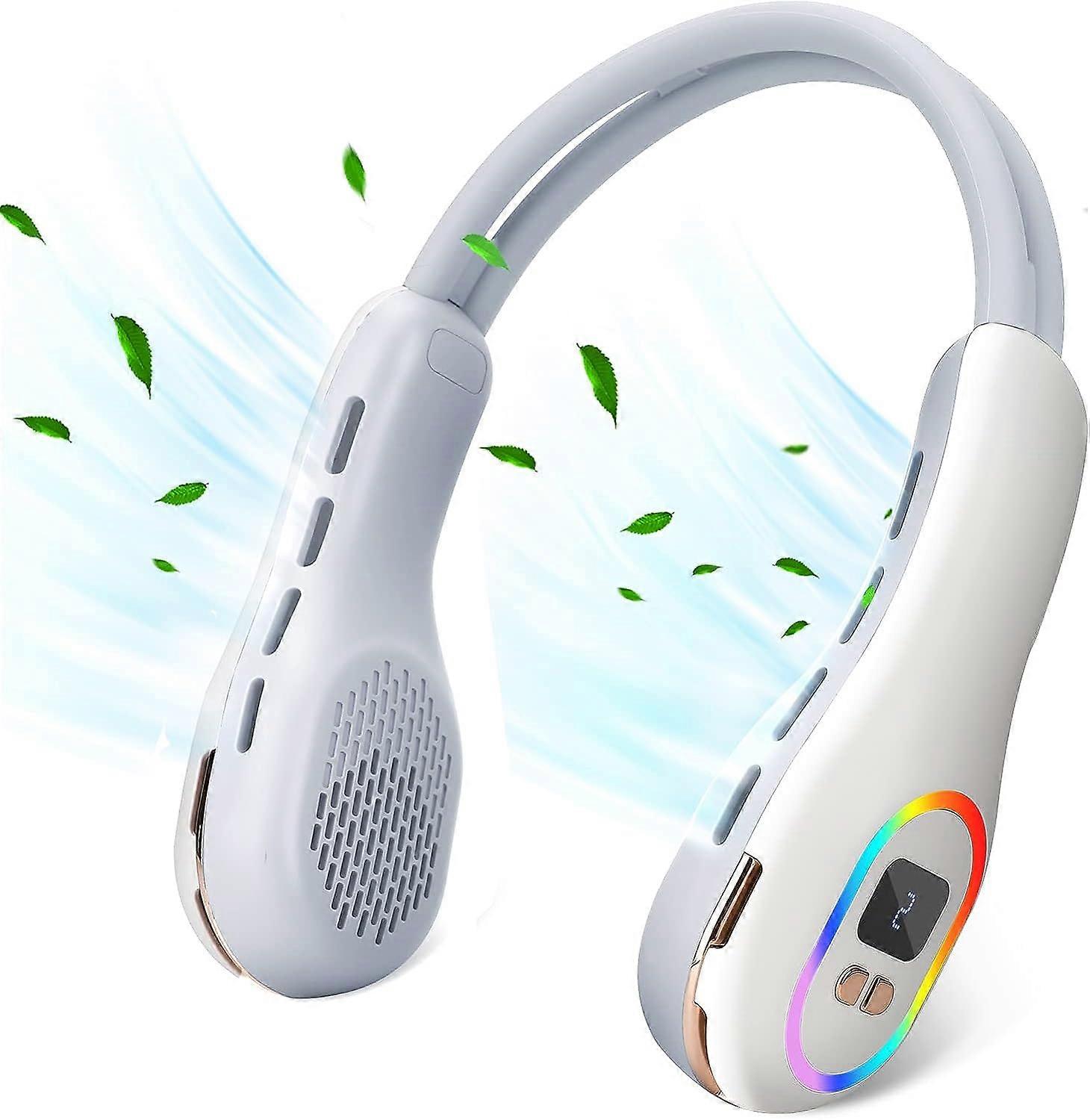 Neck Fan with RGB Ambient Light, 3600mAh Portable USB Leafless Neck Fan Silent Fan Portable Neck Fan for Travel ,Summer