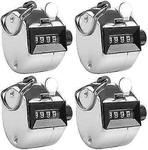 4 Digit Manual Counting Counter with Metal Ring Hoop Holder - Silver