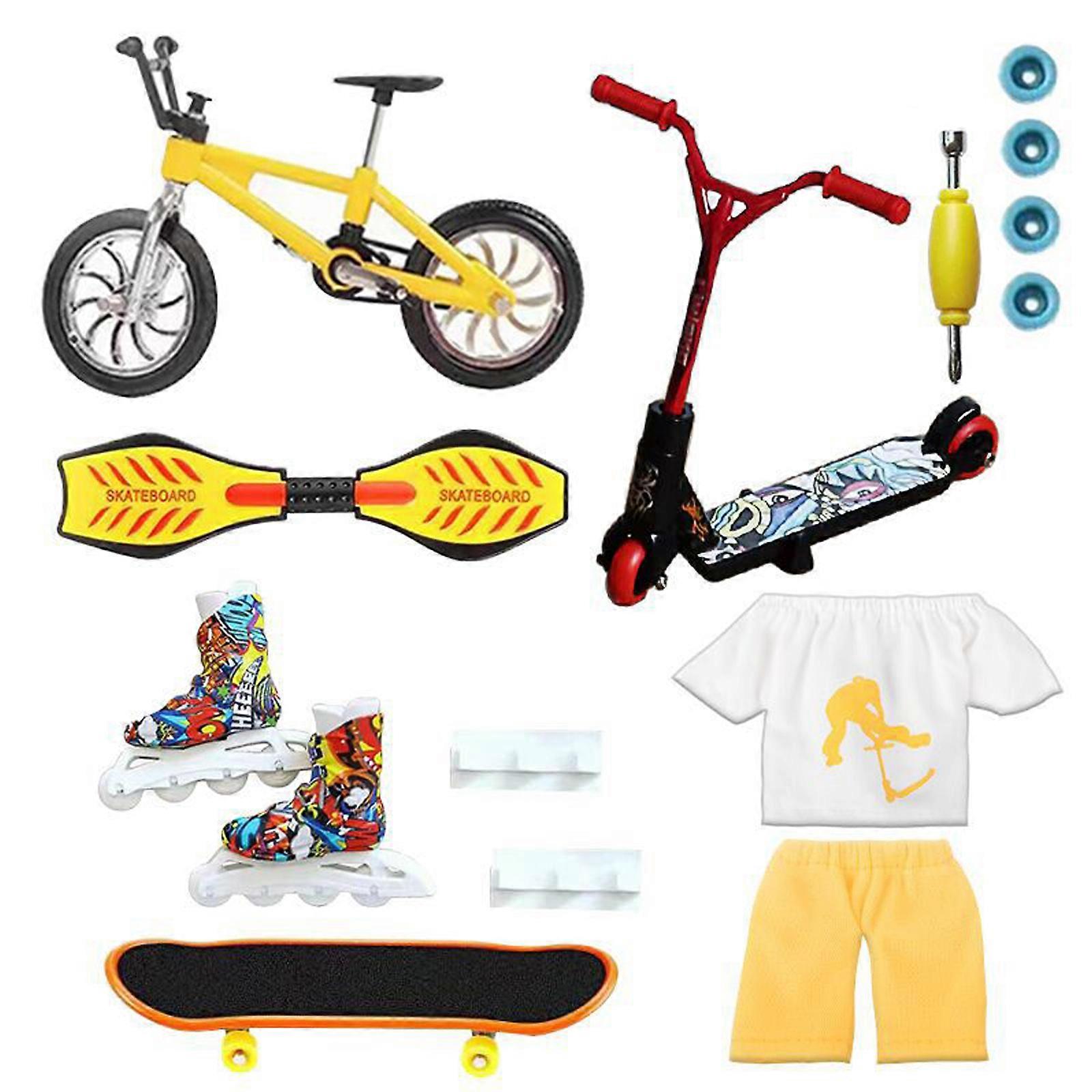 ミニフィンガーバイクスケートボードスクータートップズパンツスイングボードローラーおもちゃセットキッズ