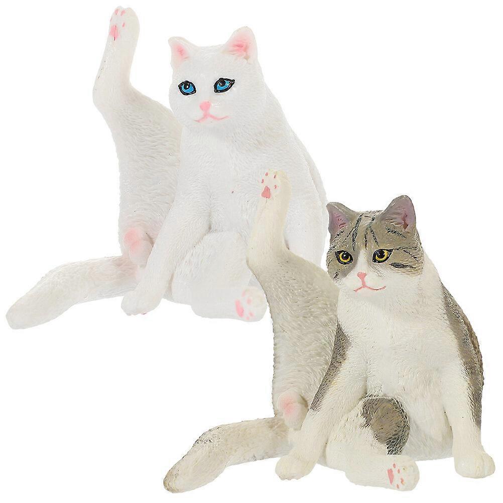 2pcs猫の置物本物そっくりの猫の彫刻小さな猫の置物机猫の飾り猫のフィギュア