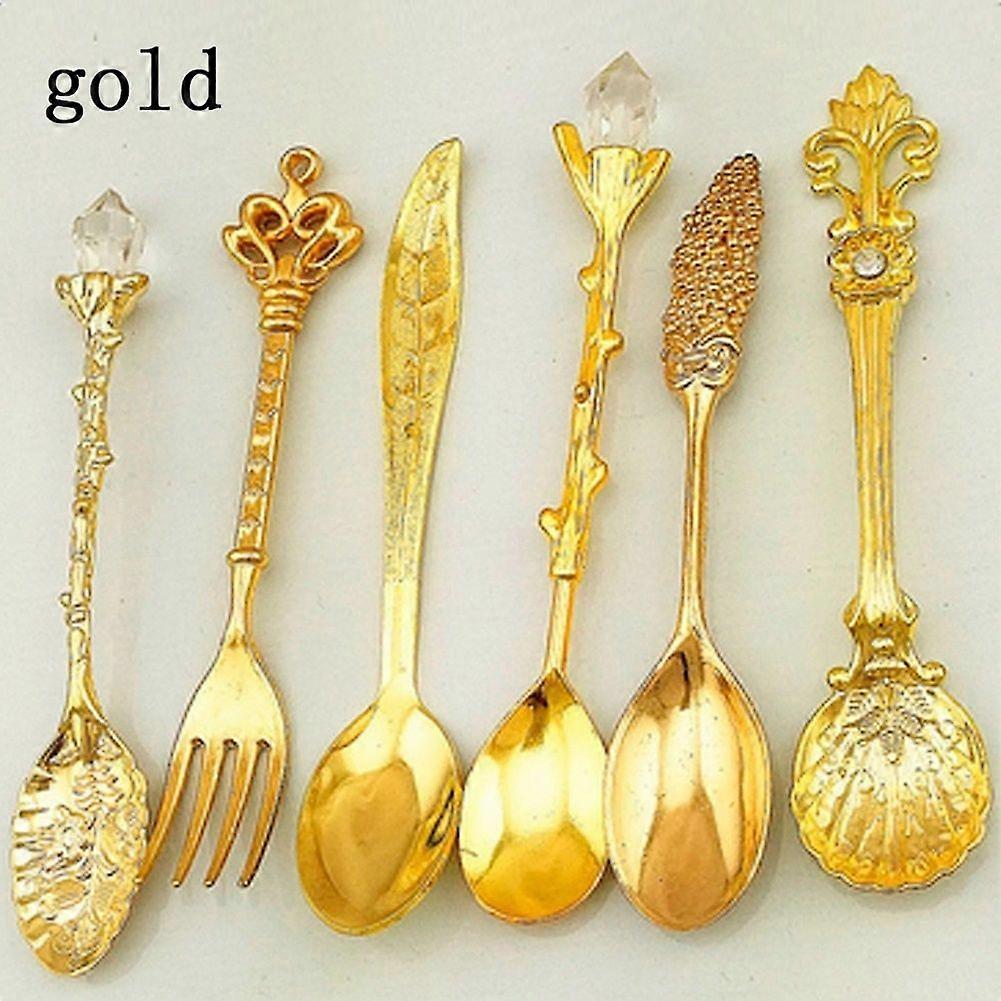 6Pcs/Set Retro Palace Cutlery Alloy Tea Coffee Spoons Fork Dinnerware Tableware