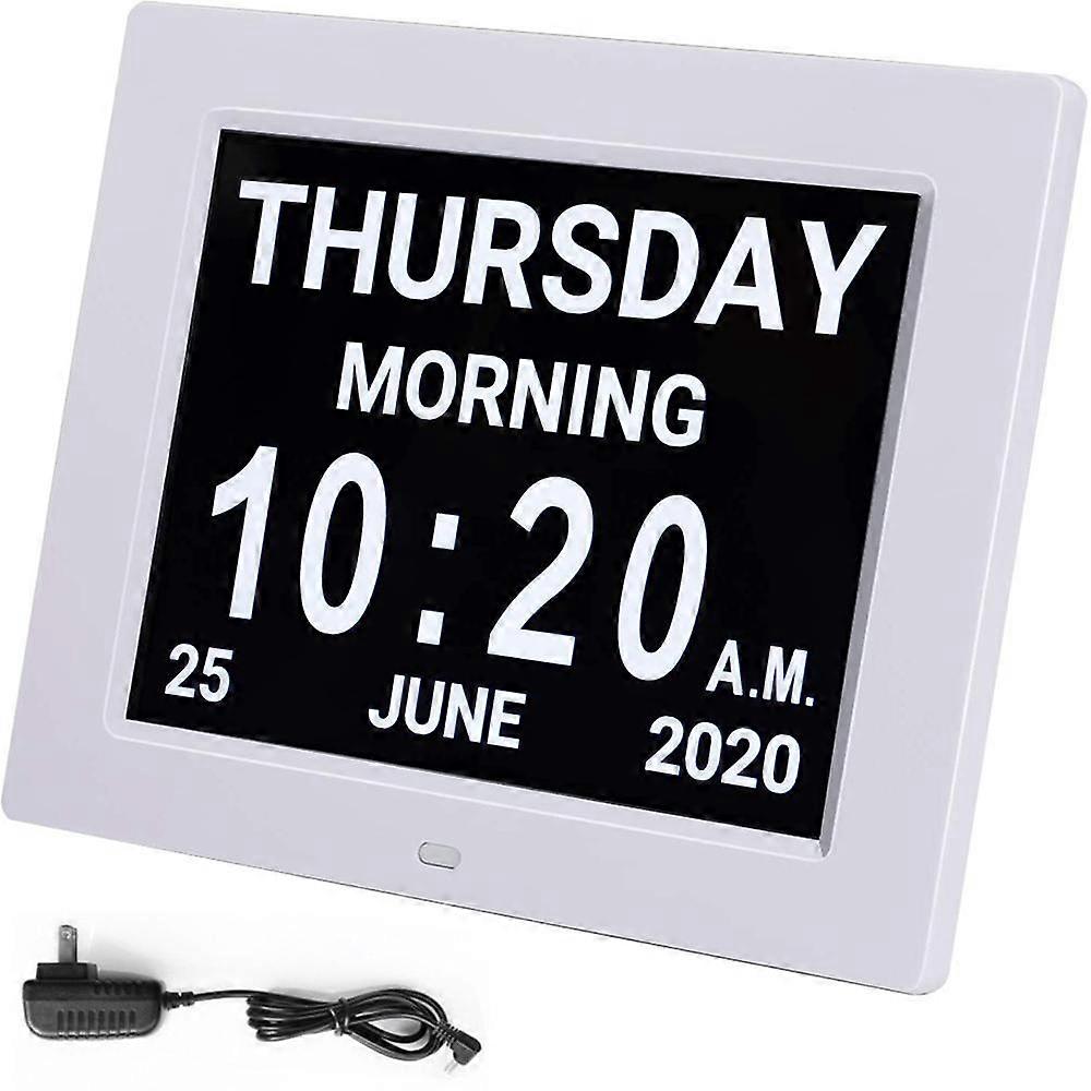 Digital Calendar Alarm Day Clock with 8" Large Screen Display, am pm, 5 Alarm, Dementia Clocks LED Electronic Desk Calendar Elderly Alarm Clock Perpet