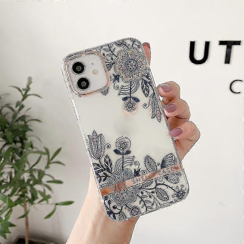 For Iphone 12 / 12 Pro High Translucent Electroplating Flower Pattern Tpu + Pc Shockproof Case