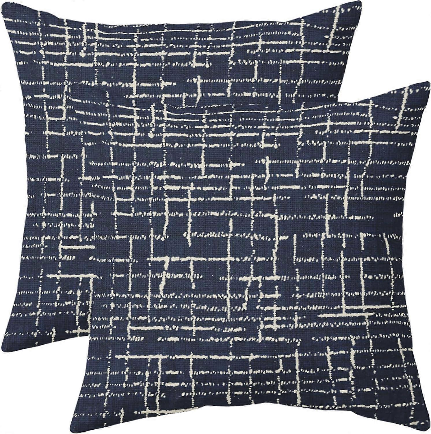 Capas de Almofada Azul Marinho 18x18 Conjunto de 2 Almofadas Decorativas Modernas Azuis Creme Texturizadas com Estampa de Bloco Almofadas Externas Estilo Fazenda Lin