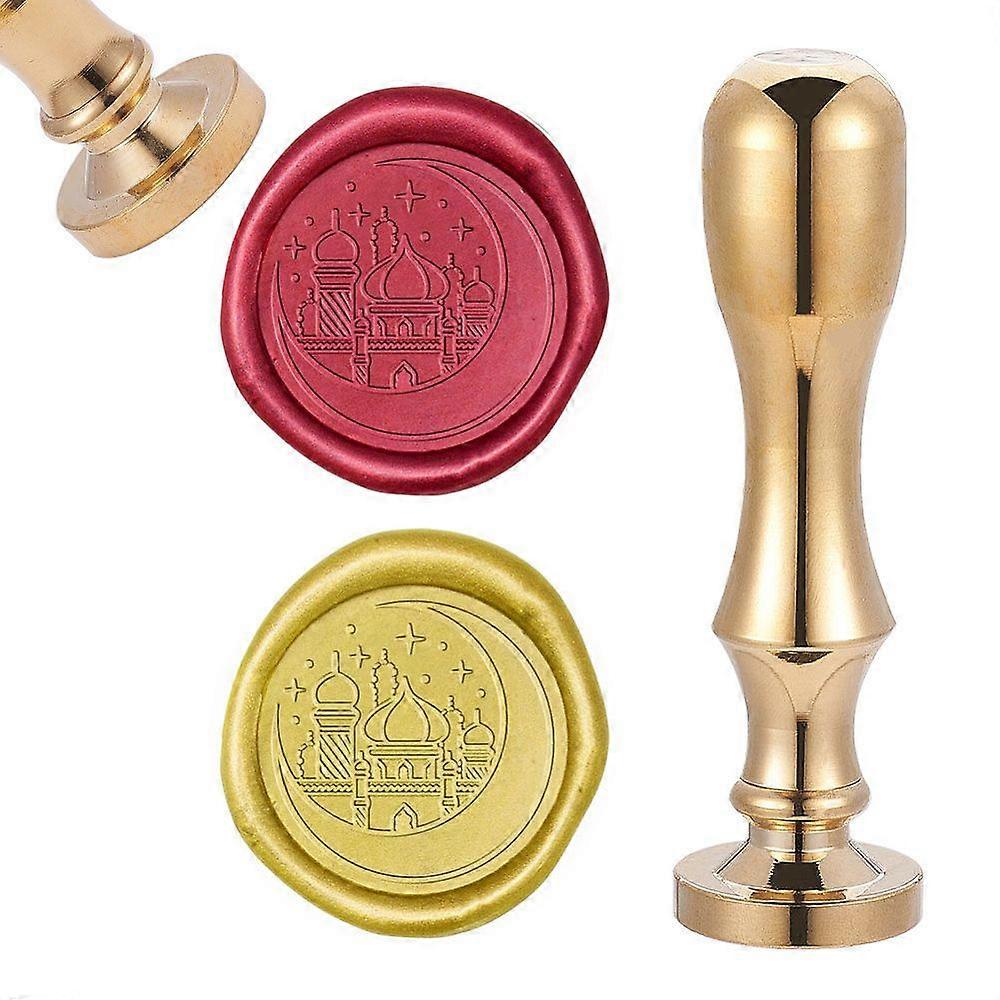 DIY Scrapbook Brass Wax Seal Stamp and Handle Sets Moon & Buildings Pattern Golden 87x20mm Stamp: 2.55cm