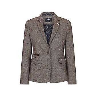 Naisten tweed-bleiseri, 1920-luvun vintage-kyynärpääpaikkauksella varustettu liivi, ruskea 18-luvun bleiseri