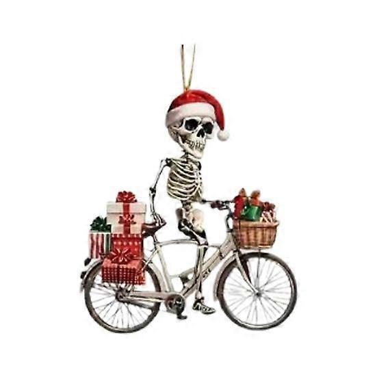 Christmas Skull Ornament Santa Hat Skeleton Riding Bicycle Acrylic Pendant Xmas Tree
