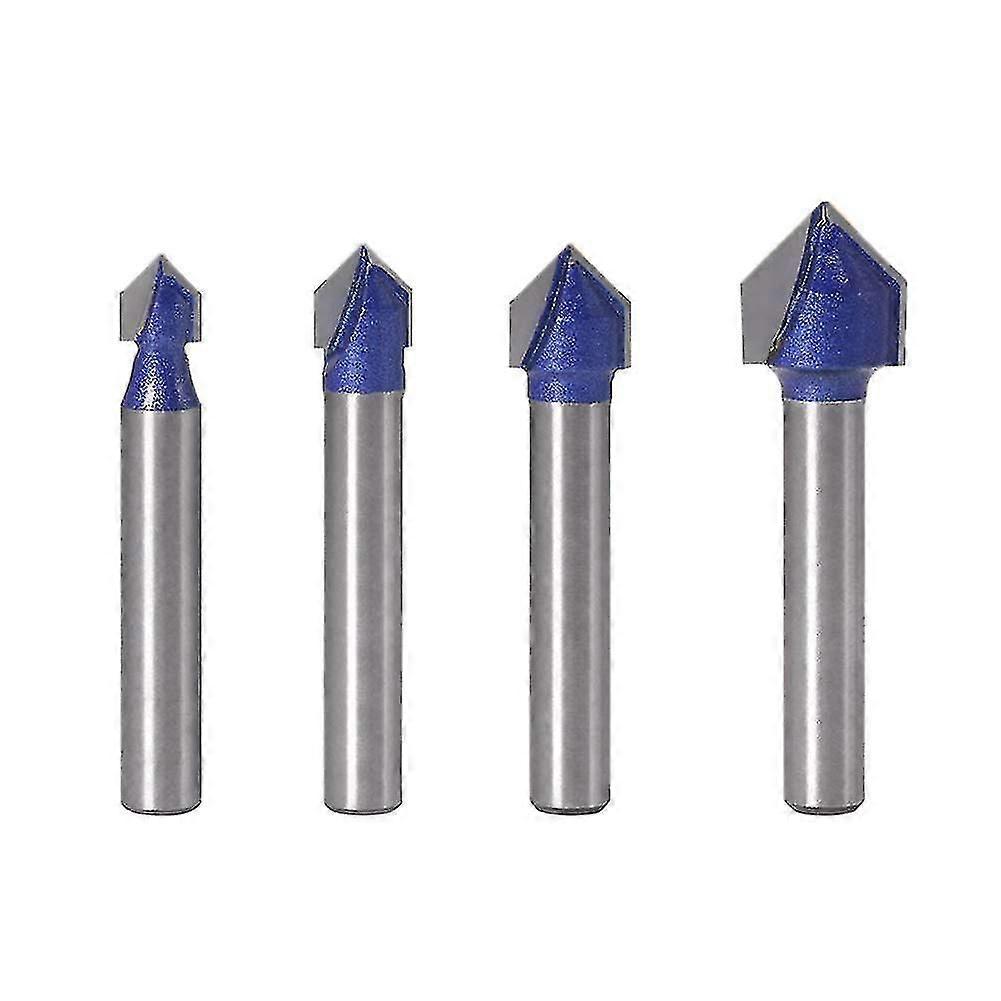 4pcs 1/4 Inch Shank 90 Degree V Groove Router Bit Set Cnc Engraving V Grooving Woodworking Milling Cutter Tool