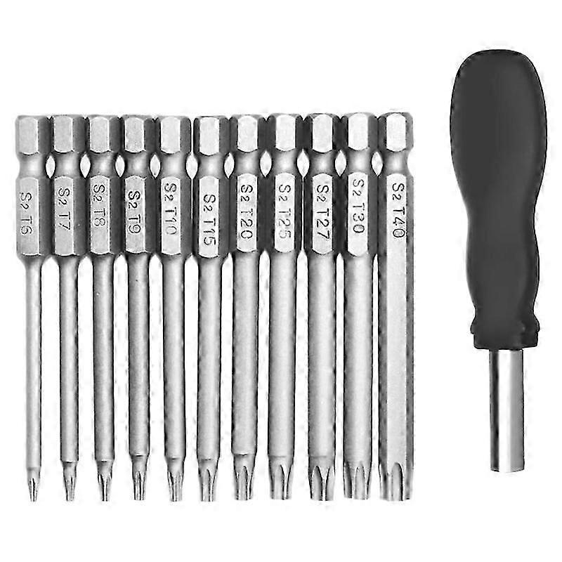 11 Pack 75mm Torx Head Screwdriver Bit Set 1/4 polegadas Hex T6-T40 Star Screwdriver Tool Kit com 1 Pac
