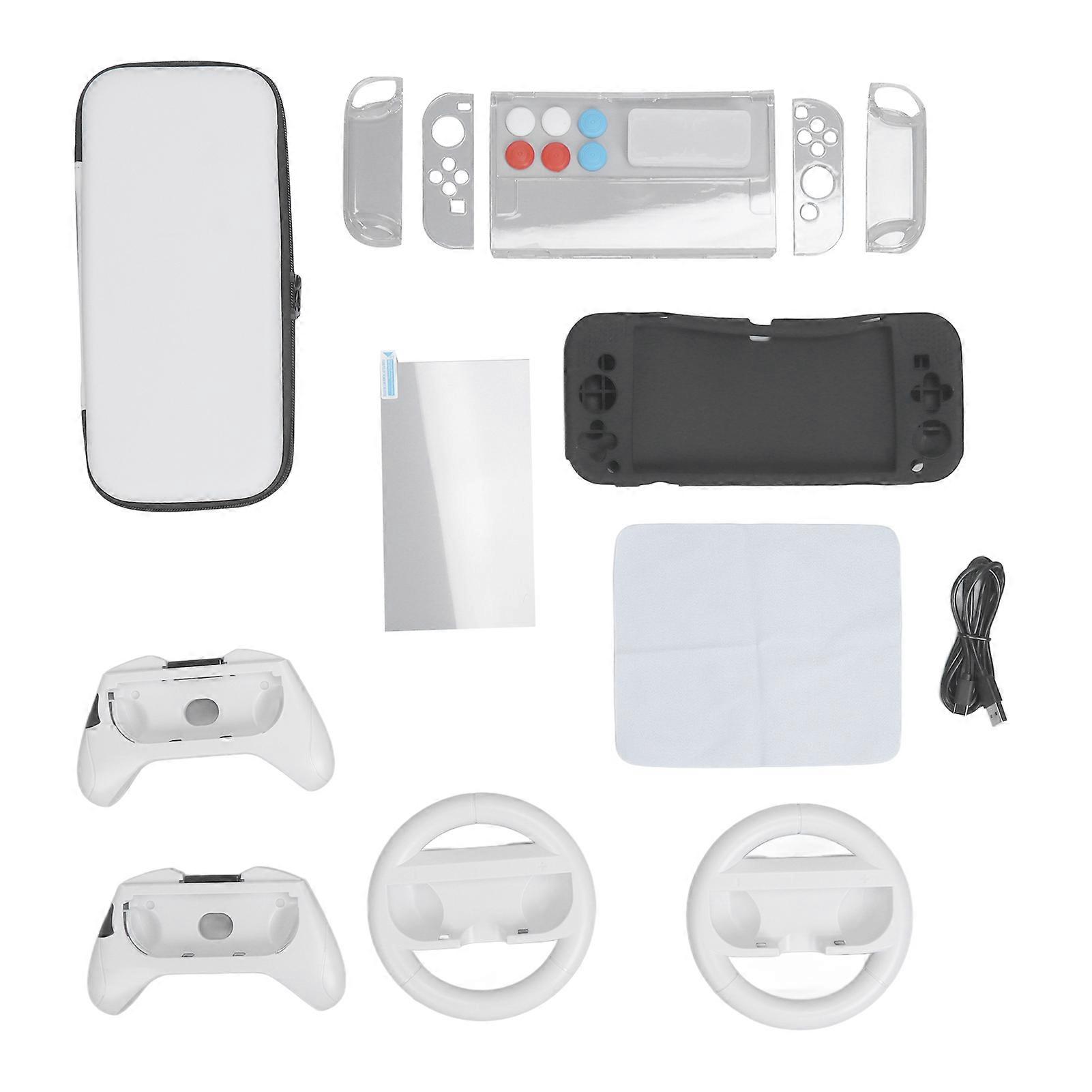 Game Accessories Kit 16 in 1 Controller Bracket Screen Protector Thumb Grip Cover with Carrying Case for OLED