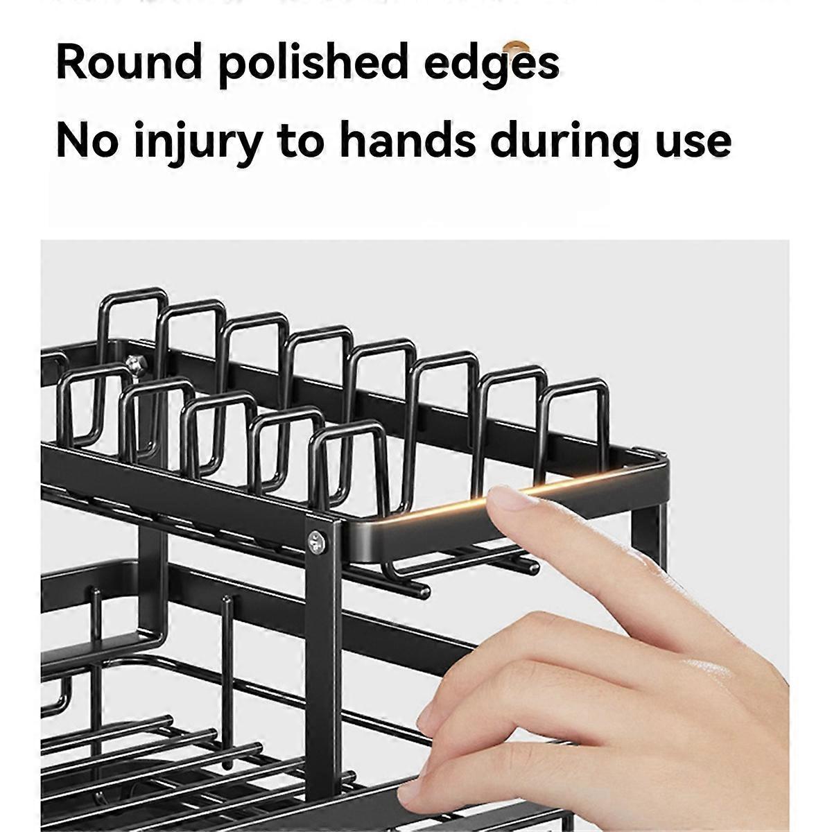 Oppvaskstativ i karbonstål med avløpsbrett, vaskorganisator, oppvaskhylle for oppbevaring av kjøkkenbenk A