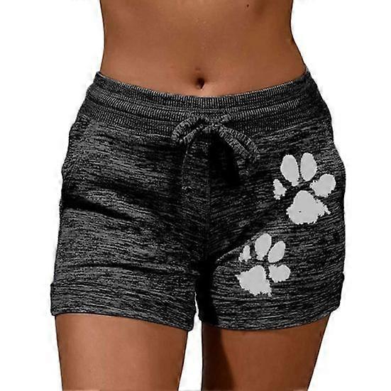 Women High Waist Cats Claw Print Drawstring Quick Dry Elastic Sports Shorts