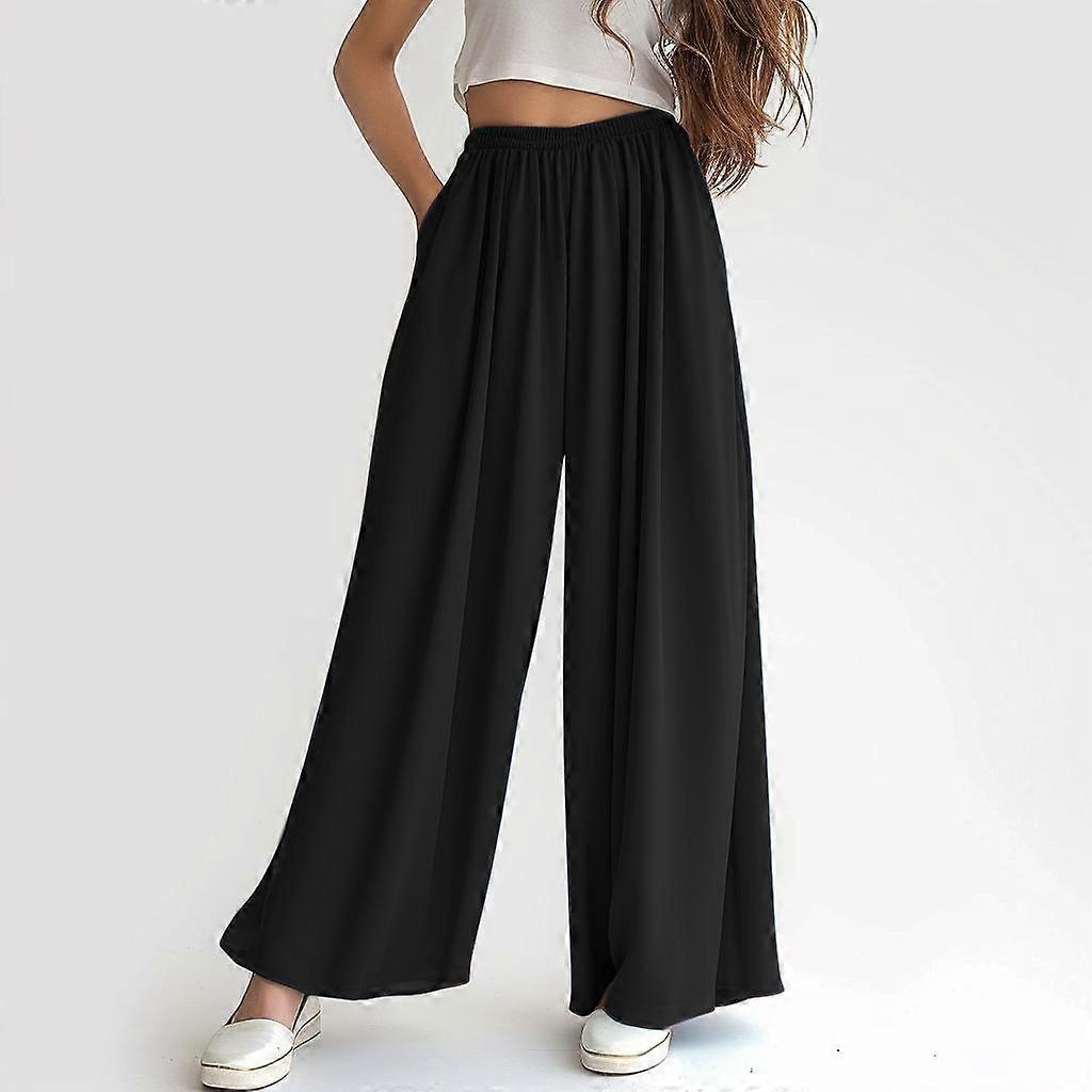 Spring Summer Autumn Elastic Wide Band Leg Pants Female Solid Wide Full Length Pants Casual Ladies Trousers Plus Size