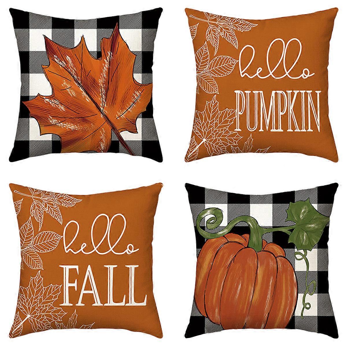 Fall Decorative Pillow Covers, 18x18 Inch, Set of 4 for Couch or Home