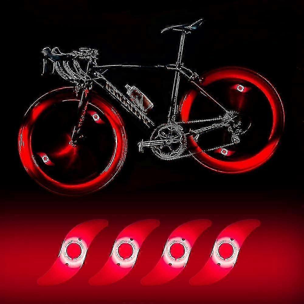 4 X Luz de Roda de Bicicleta Led, Luz de Roda de Bicicleta Led à Prova d'Água com 3 Modos Piscantes Lâmpada de Roda de Bicicleta Led para Bicicleta Adulta e Infantil - Vermelho - JA