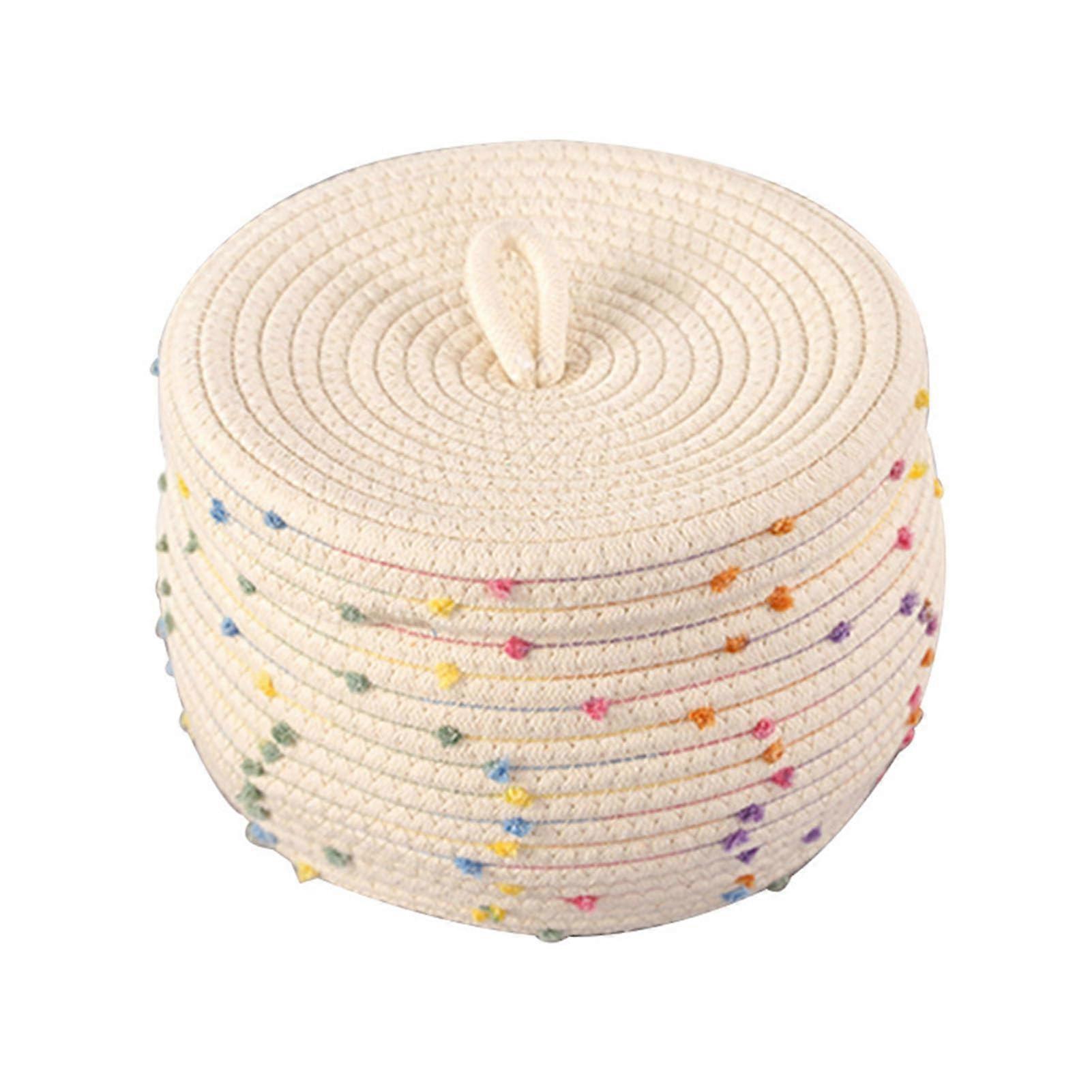 Cotton Rope Basket Woven Storage Box, Large Round Colorful Organizer with Lid for Laundry, Towels, Toys, and Small Items