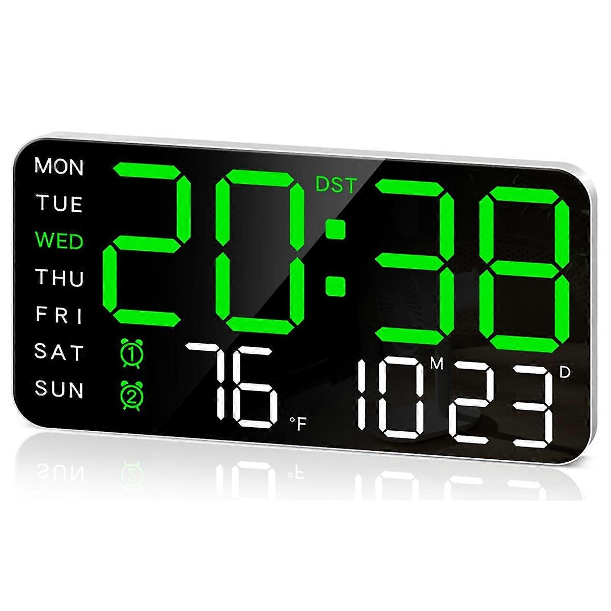 8.4In Large Digital Wall Clock,Led Alarm Clock with Big Digits, Date, Temperature, , for Room, Bedroom, Gift, Green