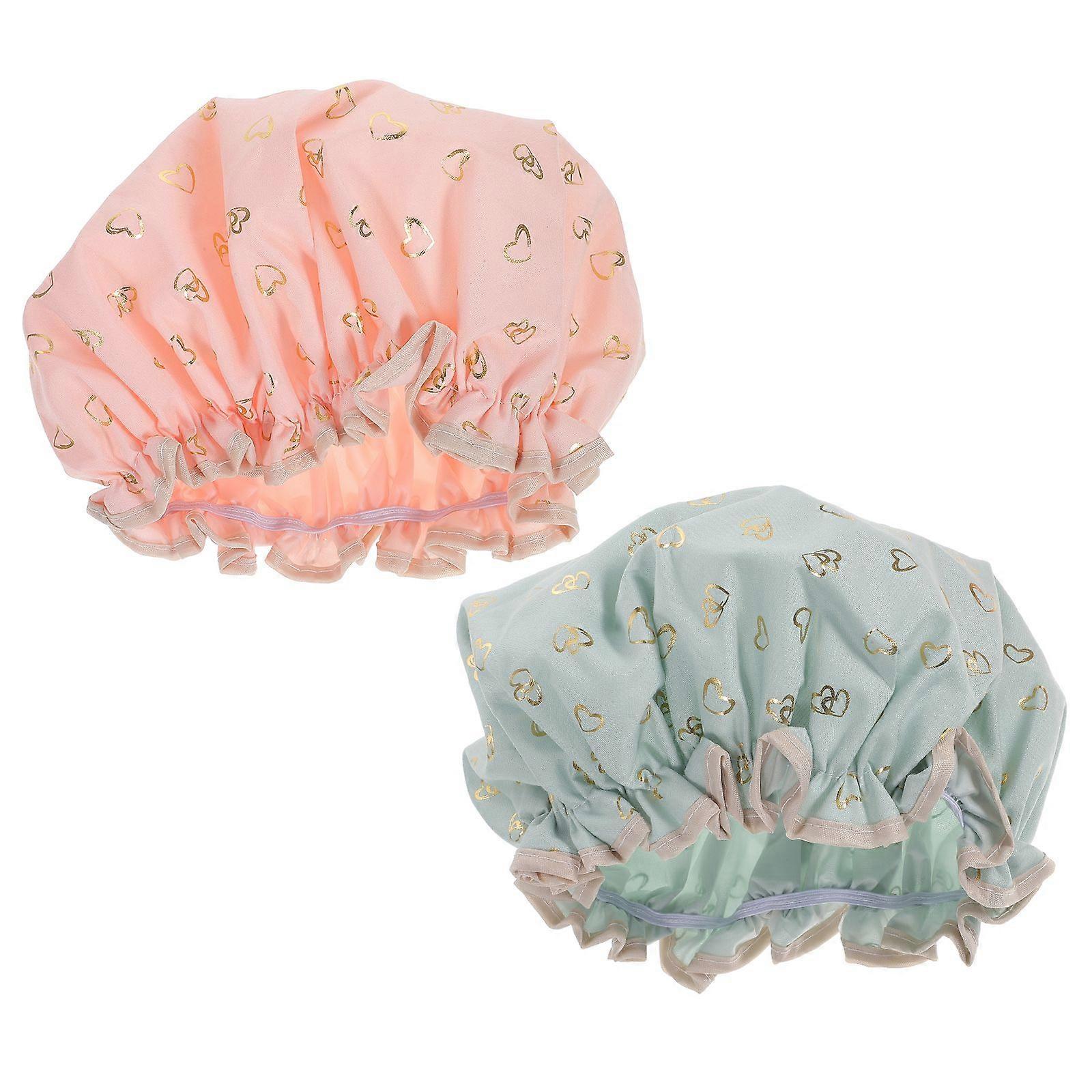 2pcs Waterproof Bathing Hat Elastic Shower Caps Double Layer Bathing Hair Cover