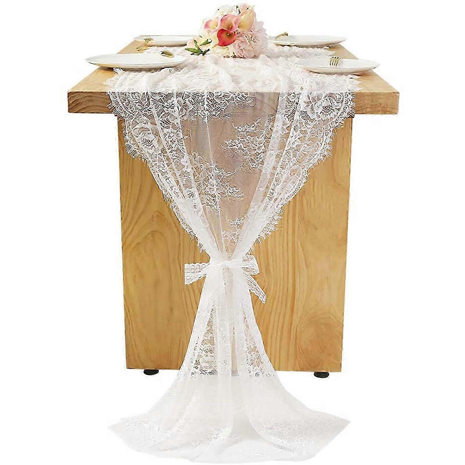 White Lace Table Runner Christmas Boho Style