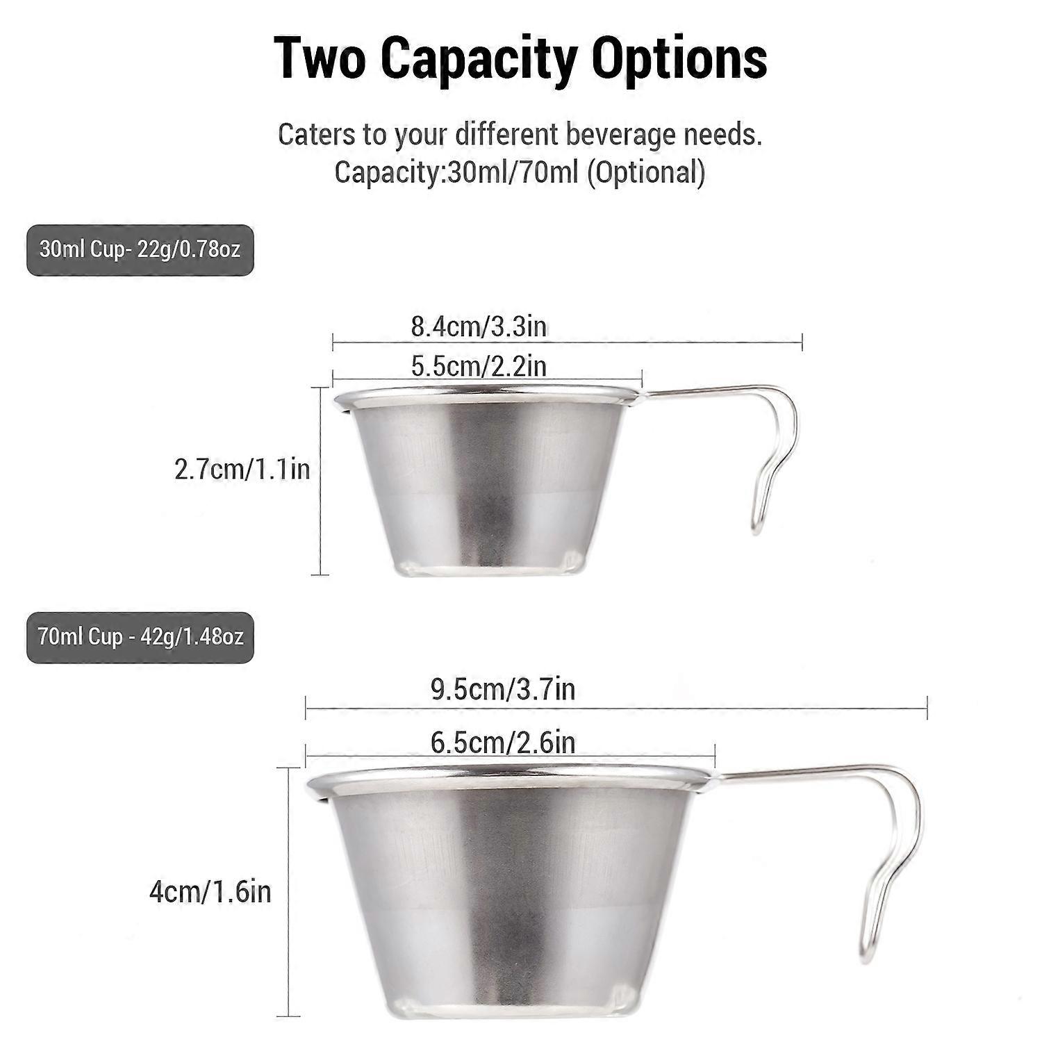 Sierra Cup Tea Coffee Sets of 4 Stainless Steel with Folding Handle 30ml and 70ml Options Perfect fo