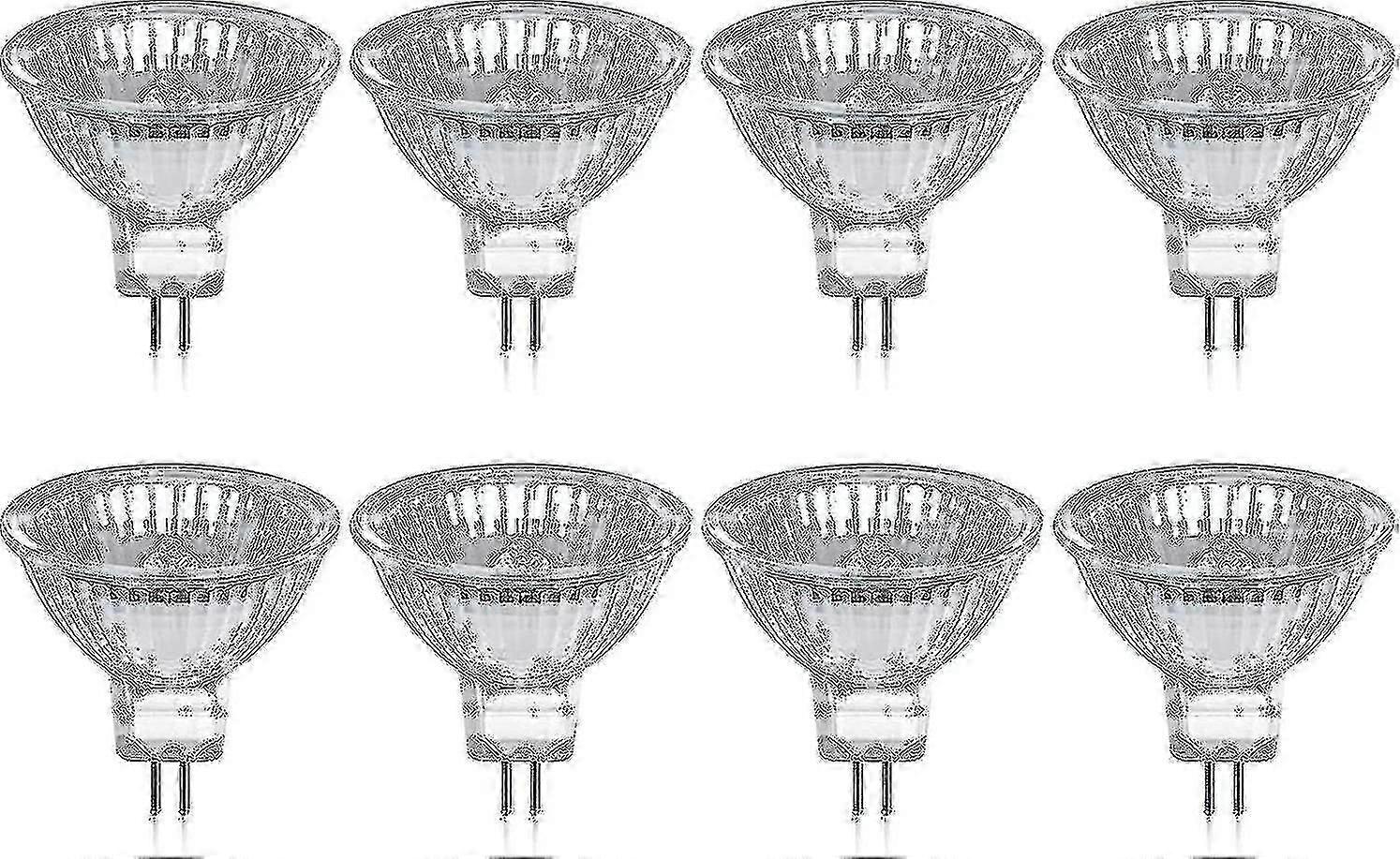عبوة من 8 مصابيح هالوجين Gu5.3 Mr16 35 واط 12 فولت قابلة للتعتيم - أبيض دافئ 2800 كلفن، 400 لومن، غطاء زجاجي S202