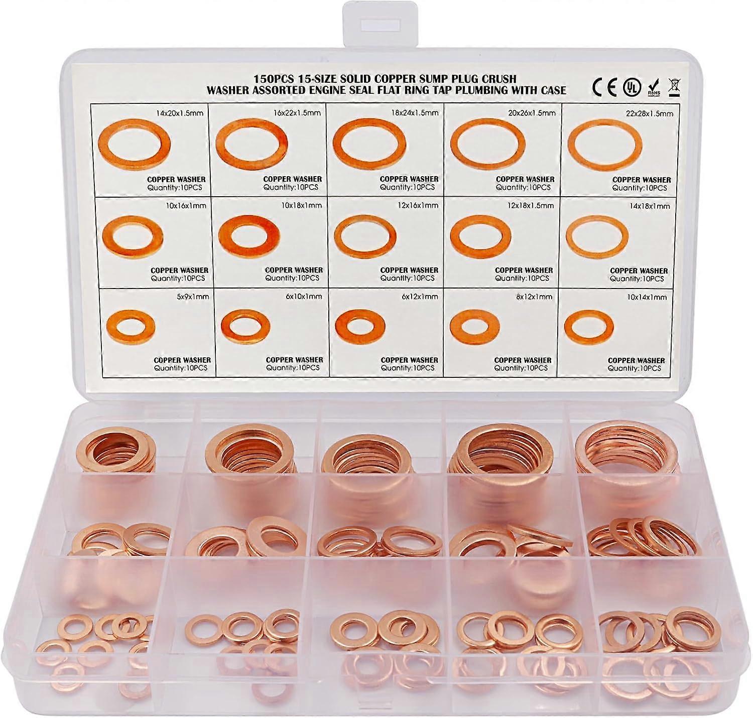 Smooth Copper Sealing Washers, Assortment Set Offers Corrosion Resistance For Electrically Conductive Environments, Easy To Carry High Heat Resistance