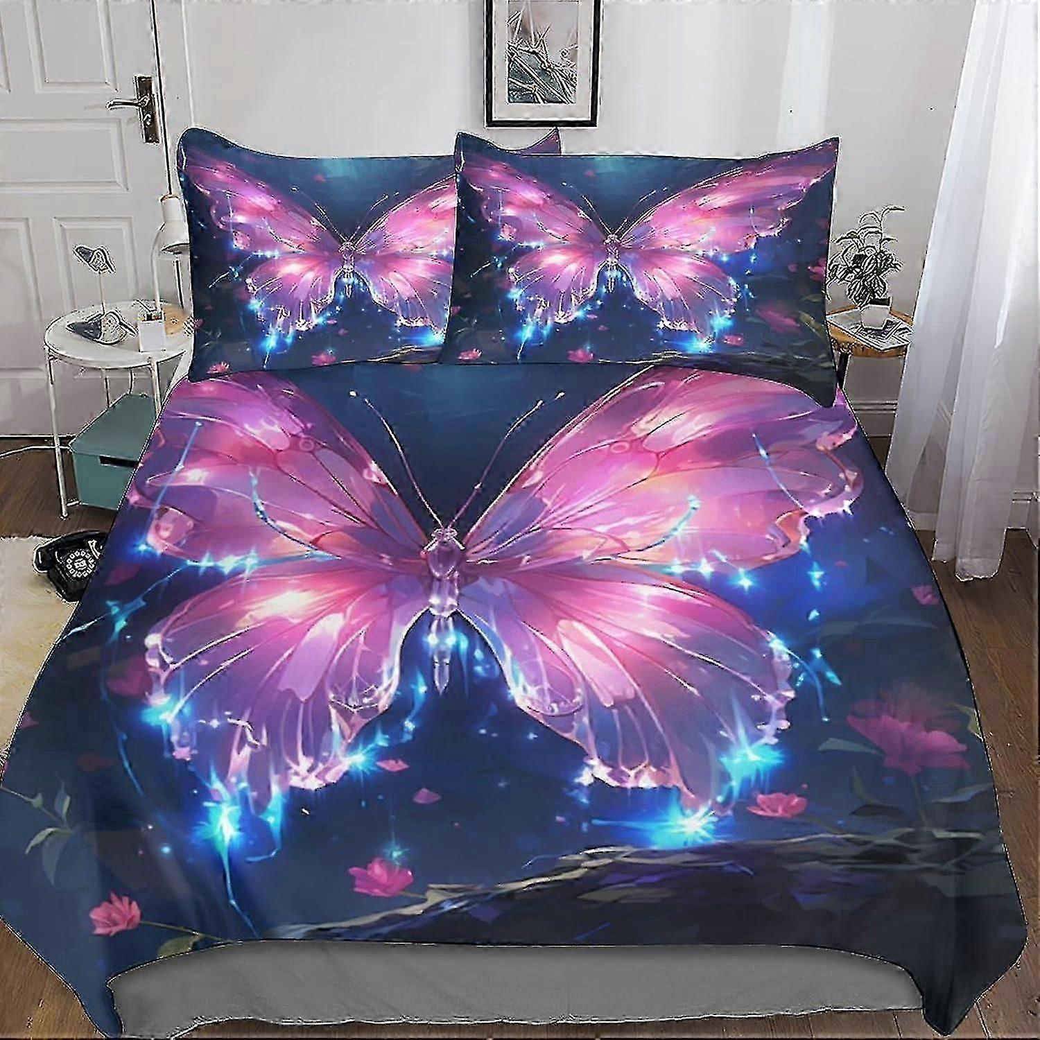 o5673 Lakan Blomma Fjäril Påslakan Pojkar Barn Sängkläder Set Färgglad Täcke Täcke Mikrofiber Dekor Med En Känsla Av 3D-tryck 3 Piece Set Qu