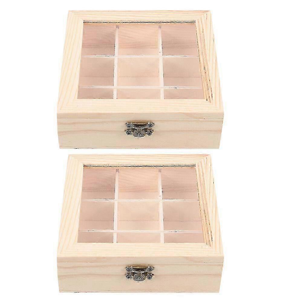 Shanghai Yangxin 2pcs Natural Wooden Tea Storage Organizer Clear Window Compartments Tea Bag Holder