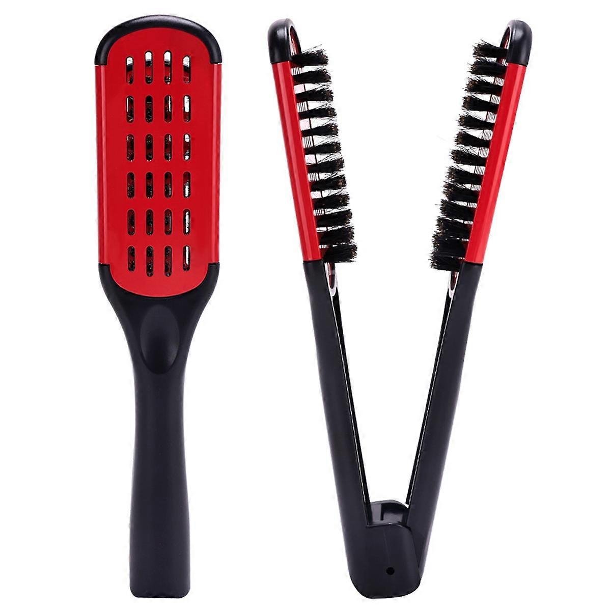 Double Sided Brush Comb Clamp Hair Straightener Tool Comb, Blue