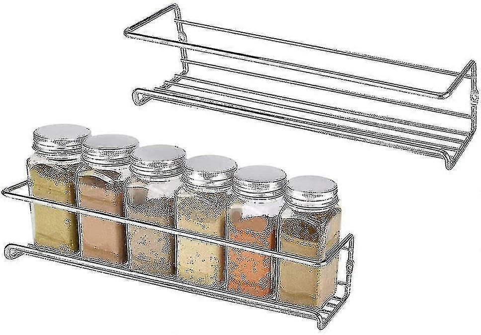 מתלה תבלינים מתכת, 2 חלקים מתכת מתלה תבלינים, קיר מתלים תבלינים, דבק נירוסטה מתלה תבלינים (כסף) המתנה הטובה ביותר