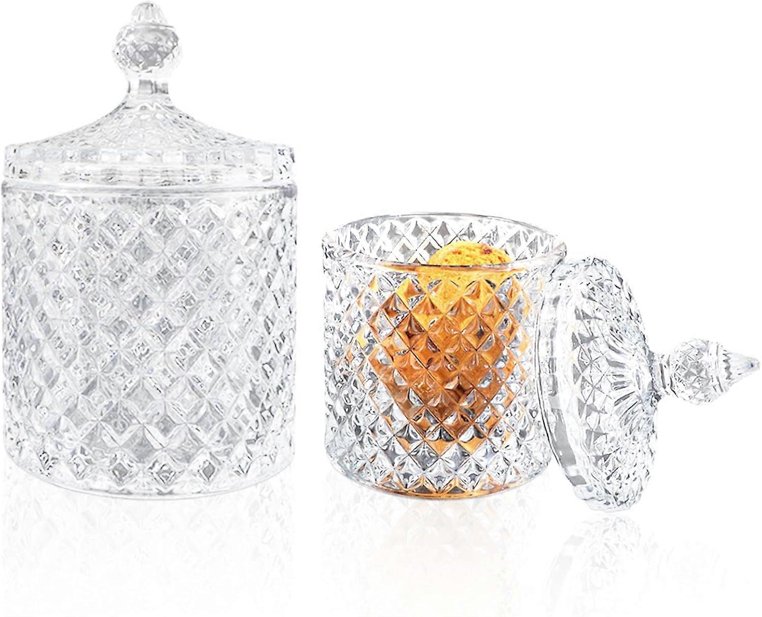 Decorative Storage Solution, Crystal Glass Candy Jar with Lid for Versatile Use, Clear Glass Container with Diamond Faceted Design, Elegant