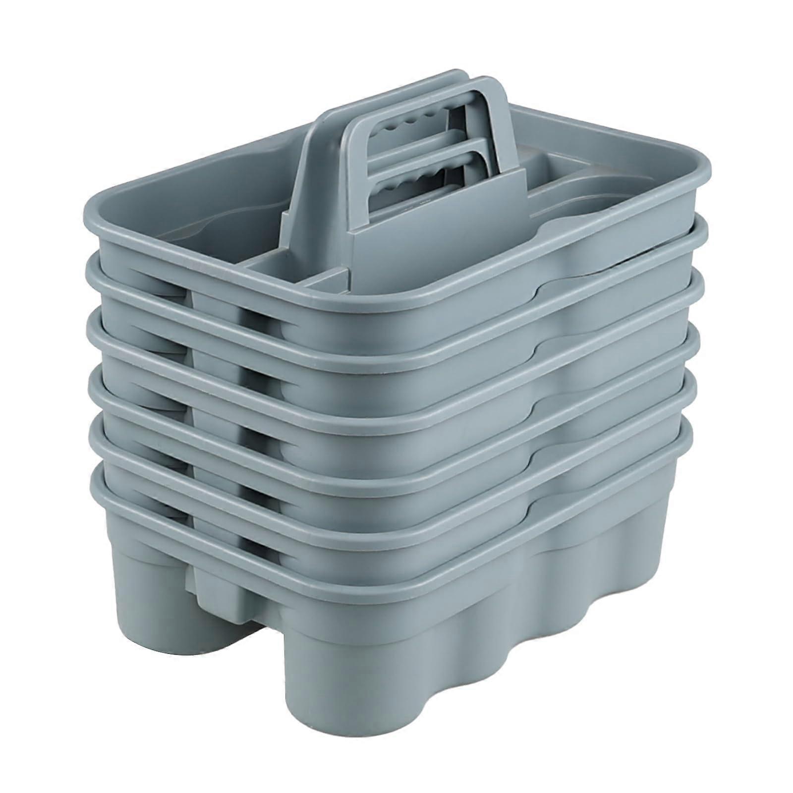 6-Pack Plastic Cleaning Tool Caddy, Cleaning Utility Tote, Gray Plastic Organizer for Tools