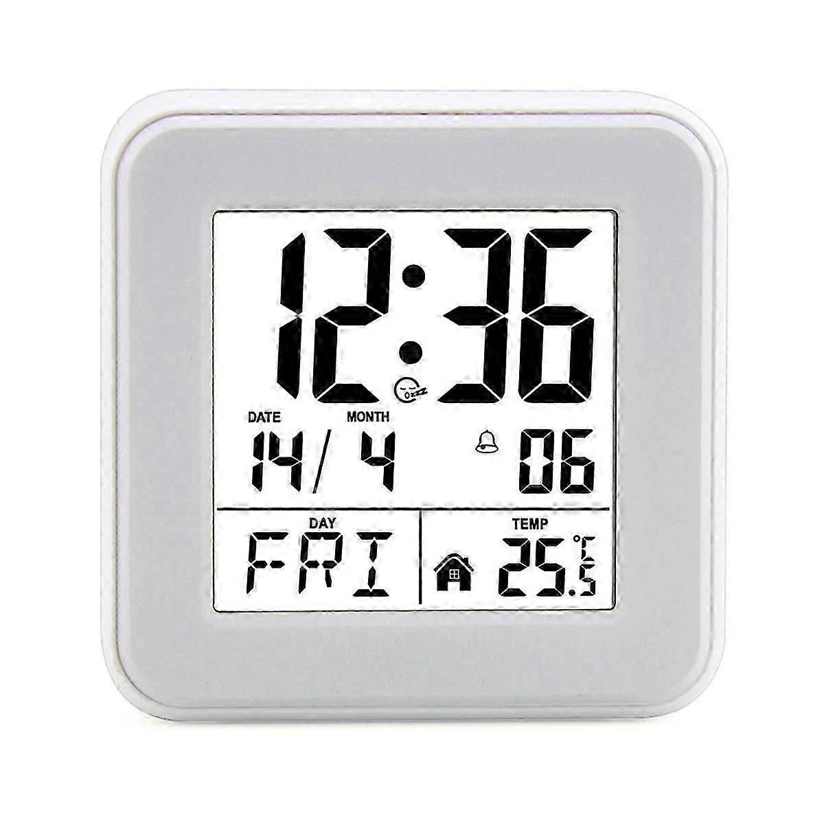 Calendar Alarm Clock,Bedside VoiceActivated Clock with Backlight,Clock for the Elderly with Temperature White