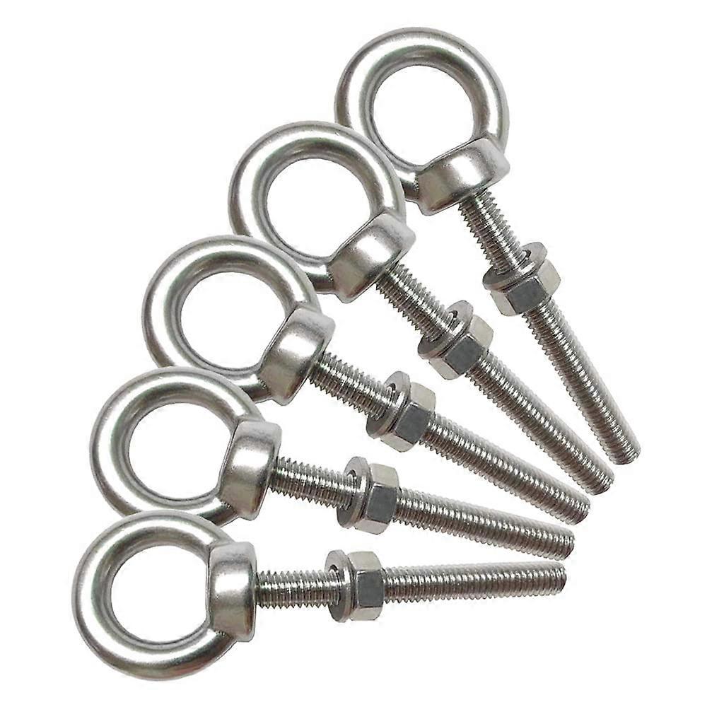 Stainless Steel Eye Bolts M6 2" Heavy Duty with 50mm Screw Thread, Includes Washers and Nuts for Lifting Applications